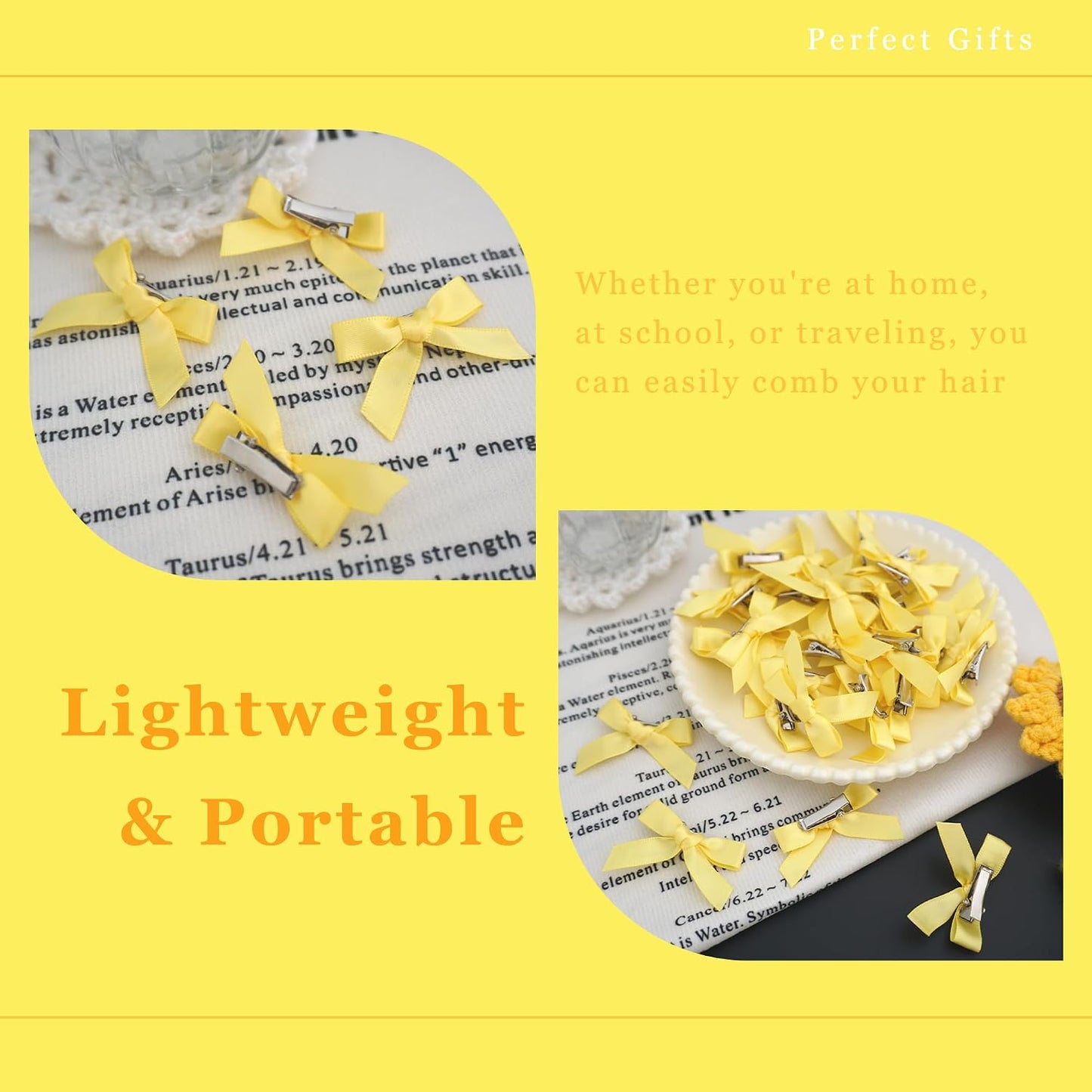 30PCS Yellow Hair Bows Cute Small Hair Bows Satin Bowknot Hair Clips Y2K Hair Accessories for Girls