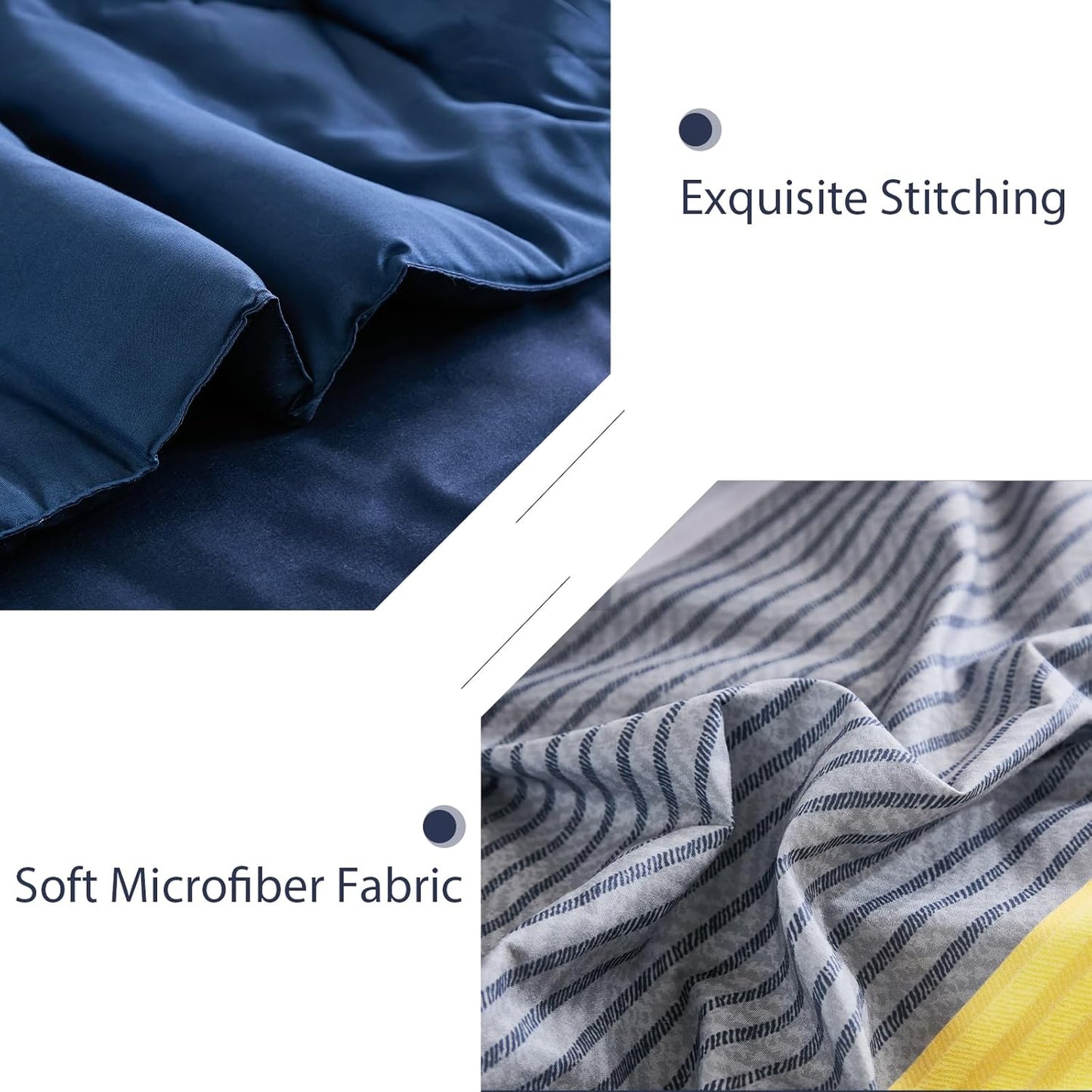 Comforter Set Queen, Reversible Blue Striped Patchwork Down Alternative Comforter for Queen Bed,3 Pieces (1 Comforter+2 Pillowcases), Soft Microfiber Bedding Duvet Insert Set 90"×90"