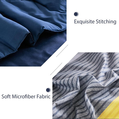 Comforter Set Queen, Reversible Blue Striped Patchwork Down Alternative Comforter for Queen Bed,3 Pieces (1 Comforter+2 Pillowcases), Soft Microfiber Bedding Duvet Insert Set 90"×90"