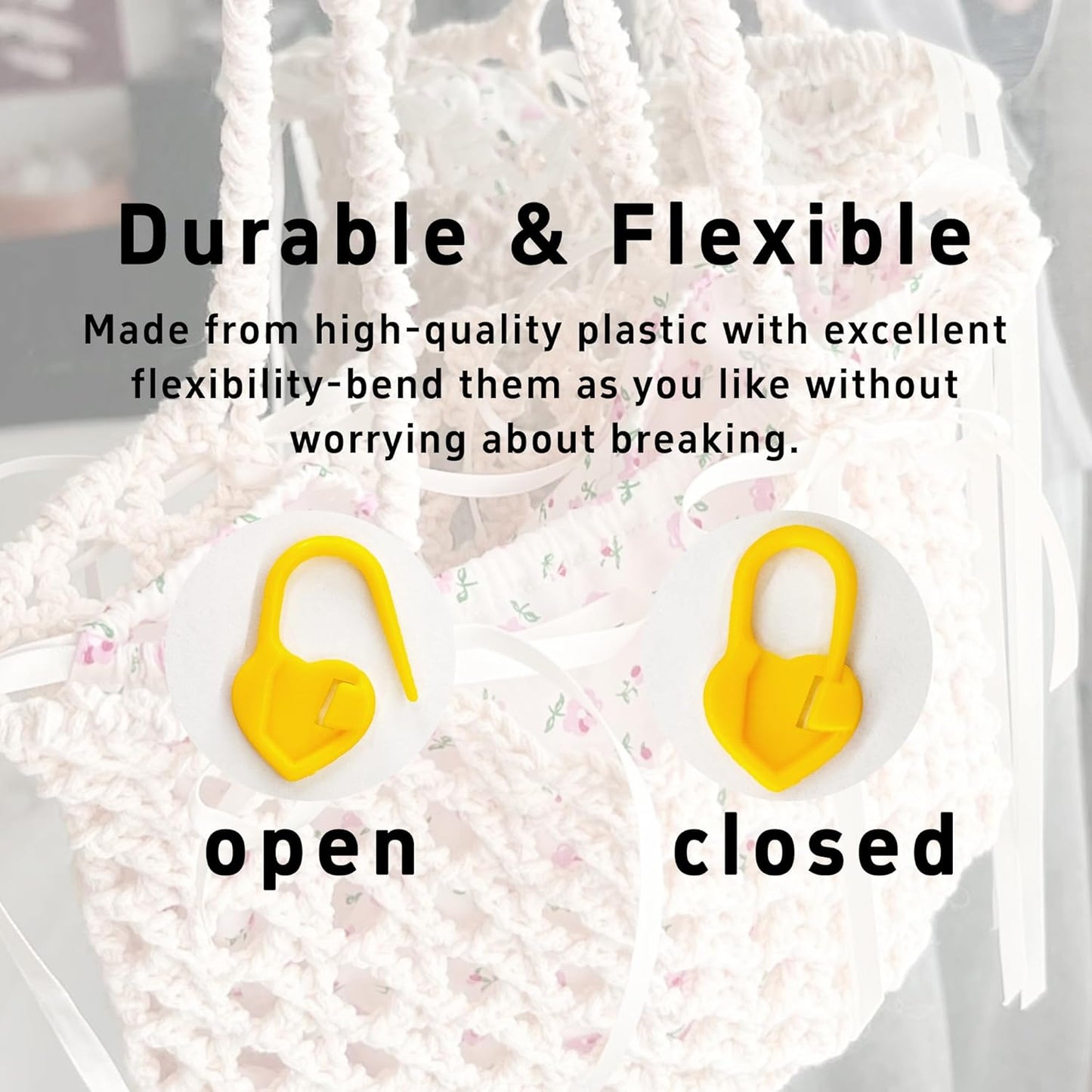 500PCS Plastic Crochet Stitch Markers, Heart Shape Locking Needle Clips for Knitting Sewing Handmade Projects DIY Craft Supplies, Knitting Stitch Counter Needle Pin (Yellow)
