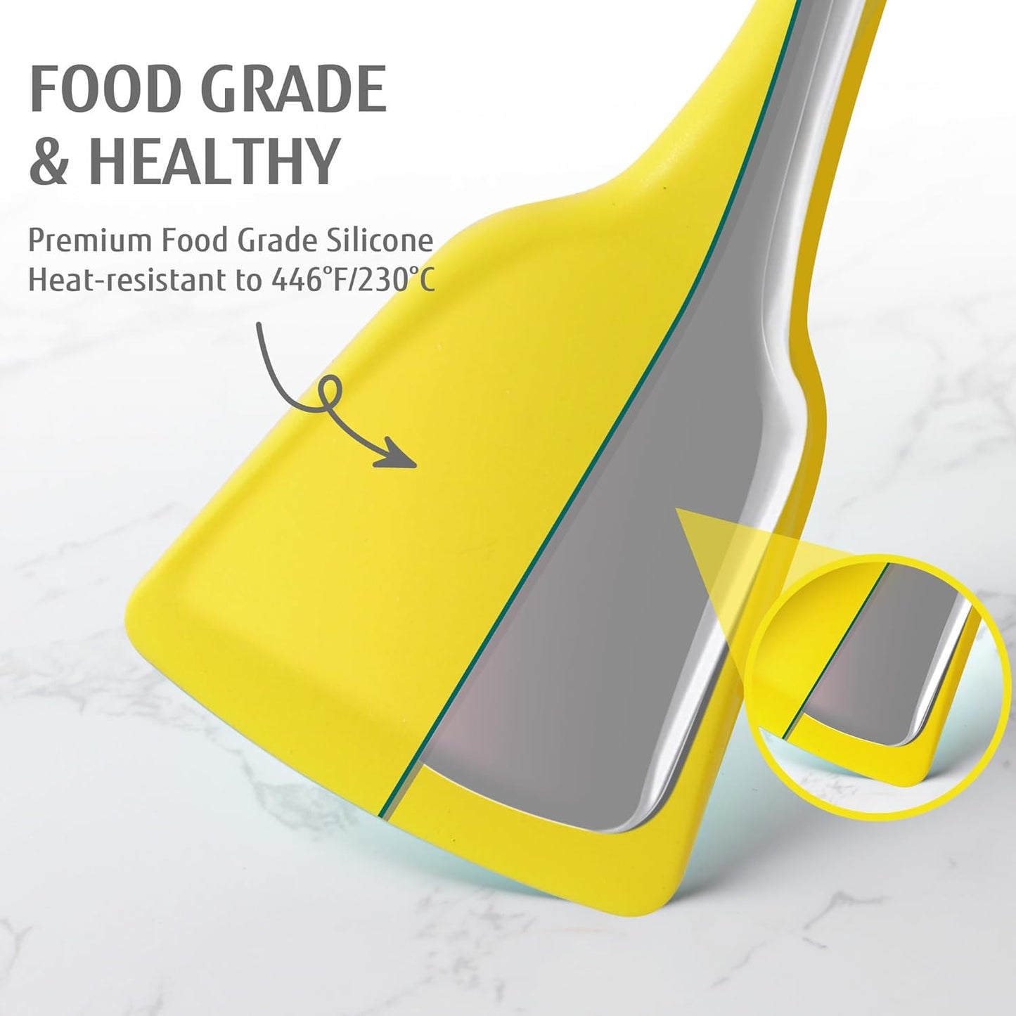 Kitchen Utensils Set, 32 PCS Silicone Cooking Utensils Set with Stainless Steel Holder, 446°F Heat Resistant Food Grade Kitchen Gadgets Tools Set Wooden Handle for Nonstick Cookware (Yellow)