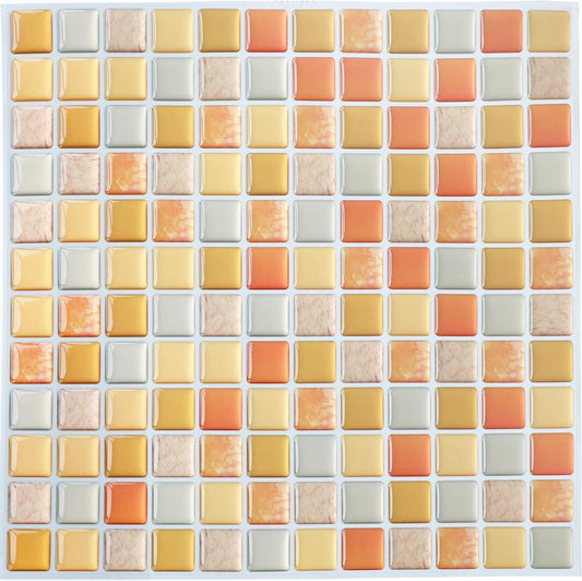 3D Mosaic Tile Sticker Removable Wallpaper Tile Yellow, 3D Self Adhesive Wall Tiles Bathroom Wall Tiles for Kitchen Backsplash Yellow, PVC Square Decorative Vinyl Tile Decals, 4 Sheets