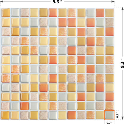3D Mosaic Tile Sticker Removable Wallpaper Tile Yellow, 3D Self Adhesive Wall Tiles Bathroom Wall Tiles for Kitchen Backsplash Yellow, PVC Square Decorative Vinyl Tile Decals, 4 Sheets