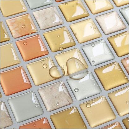 3D Mosaic Tile Sticker Removable Wallpaper Tile Yellow, 3D Self Adhesive Wall Tiles Bathroom Wall Tiles for Kitchen Backsplash Yellow, PVC Square Decorative Vinyl Tile Decals, 4 Sheets