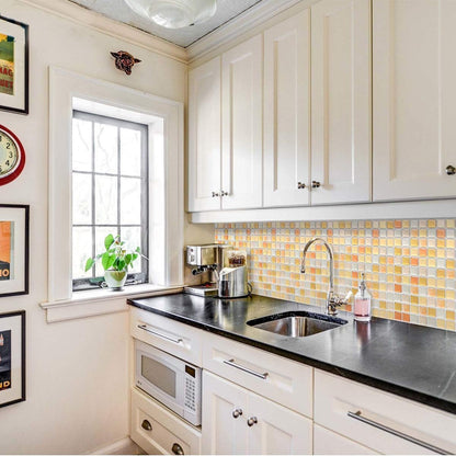 3D Mosaic Tile Sticker Removable Wallpaper Tile Yellow, 3D Self Adhesive Wall Tiles Bathroom Wall Tiles for Kitchen Backsplash Yellow, PVC Square Decorative Vinyl Tile Decals, 4 Sheets