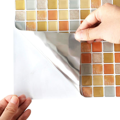 3D Mosaic Tile Sticker Removable Wallpaper Tile Yellow, 3D Self Adhesive Wall Tiles Bathroom Wall Tiles for Kitchen Backsplash Yellow, PVC Square Decorative Vinyl Tile Decals, 4 Sheets