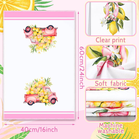 Pink Lemon Kitchen Towels Set of 4, Cottagecore Summer Floral Citrus Dish Towel 16"x24", Cute Farmhouse Hand Towel Pink Yellow Flower, Decorative Tea Towels Housewarming Birthday Gift for Mom