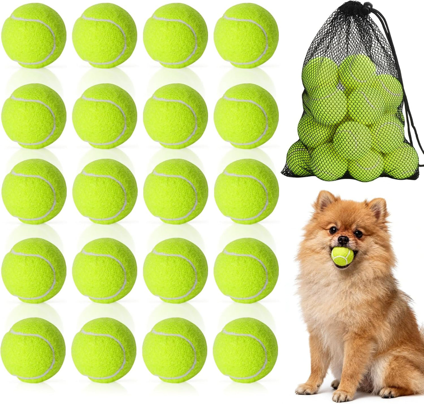 20 Pack Tennis Balls for Dogs, 2 inch Dog Toy Ball with Mesh Bag, Small Tennis Balls Pet Dog Playing Ball for Pet Puppy (Yellow)