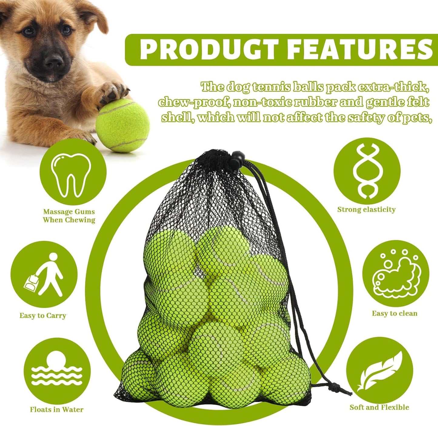 20 Pack Tennis Balls for Dogs, 2 inch Dog Toy Ball with Mesh Bag, Small Tennis Balls Pet Dog Playing Ball for Pet Puppy (Yellow)