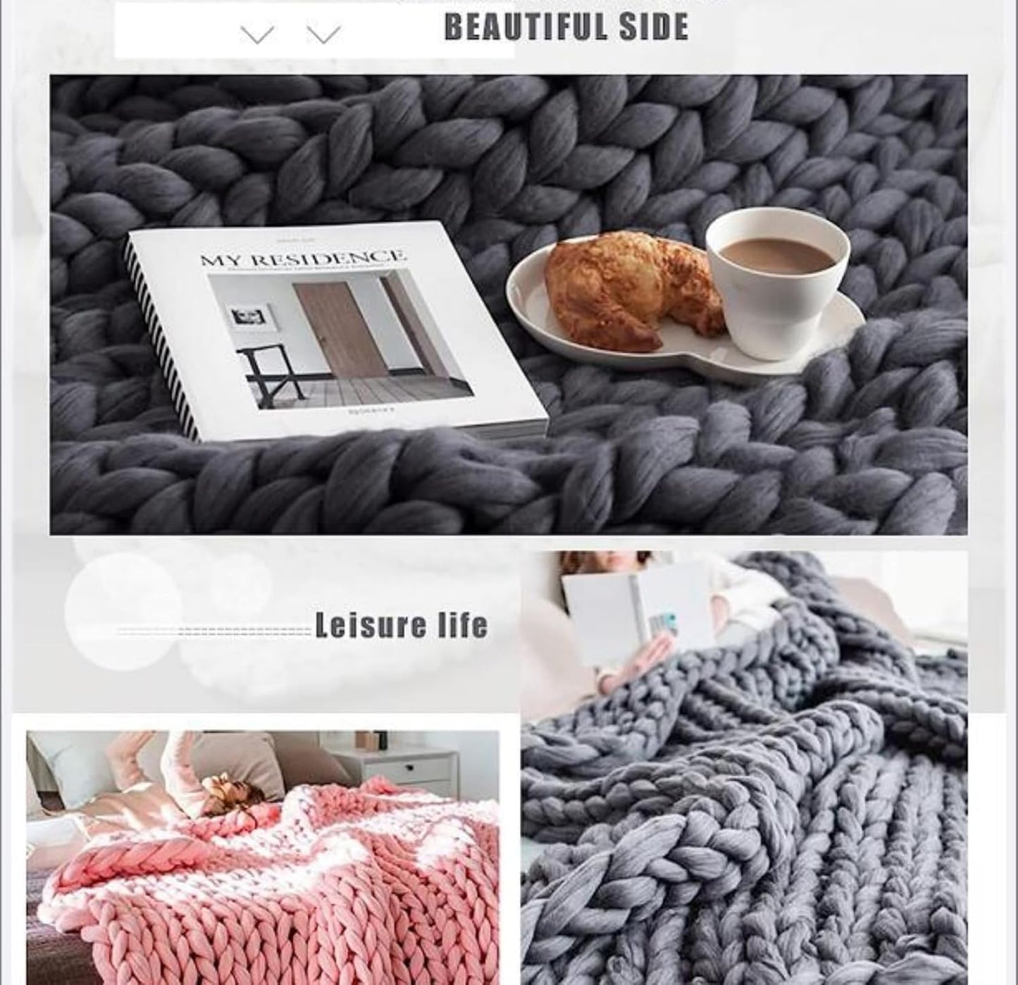 Chunky Knit Blanket Throw Cotton Throw Blanket 100% Handmade Warm & Cozy Blanket Couch Hand Knit Couch Throw Blanket Bed Home Decor Soft Breathable Fleece Throws,Yellow,60x60cm(24x24inch)