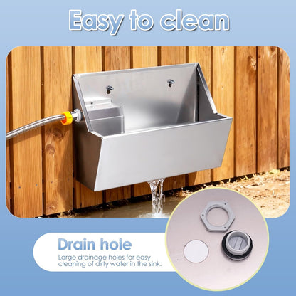 Automatic Water Dispenser for Large Dogs, 2.1 Gallon Stainless Steel Auto Water Bowl Self Filling, Waterer Feeder for Outdoor Animals Drinking, Chicken Livestock (Drainage Hole)