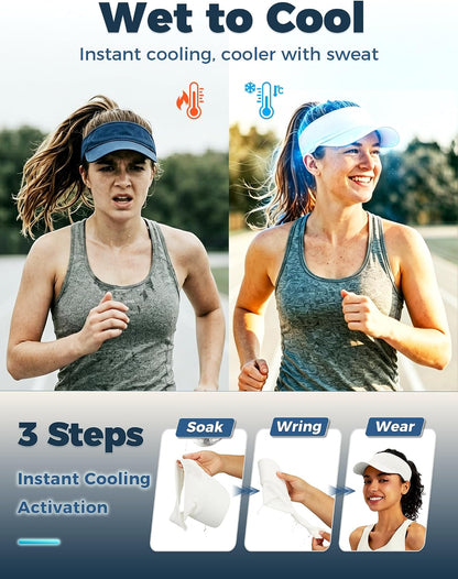 Cooling Sun Visor Hat Women Men, Elastic Headband UV Protection | 1.2oz Packable Golf Fishing Running Tennis Cap, Wet to Instant Cool Sweat Wicking Headband, Stretch Fits 21.6-23" Head