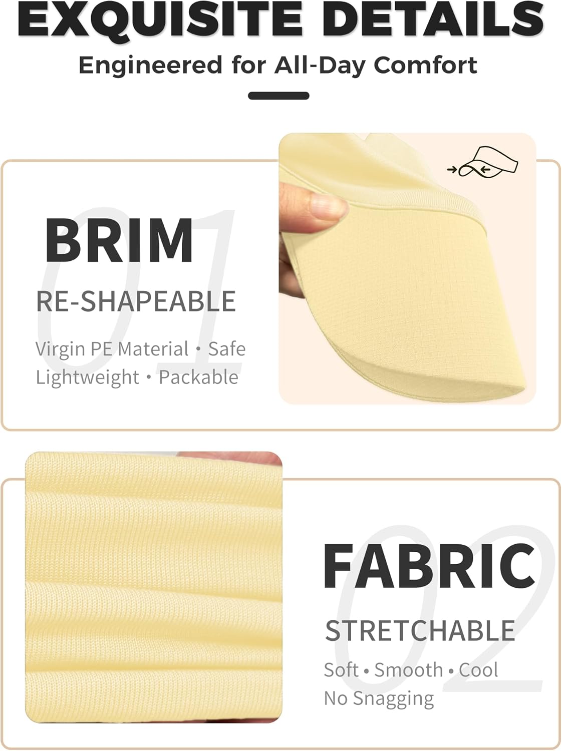 Cooling Sun Visor Hat Women Men, Elastic Headband UV Protection | 1.2oz Packable Golf Fishing Running Tennis Cap, Wet to Instant Cool Sweat Wicking Headband, Stretch Fits 21.6-23" Head