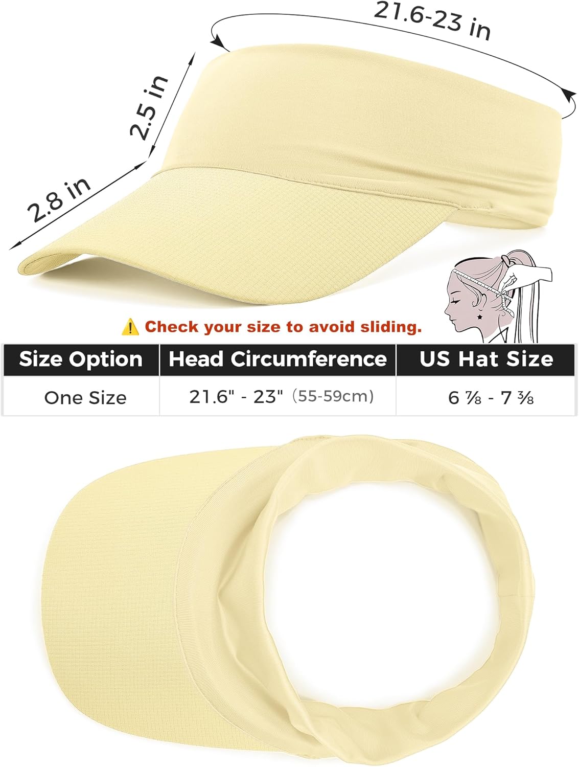 Cooling Sun Visor Hat Women Men, Elastic Headband UV Protection | 1.2oz Packable Golf Fishing Running Tennis Cap, Wet to Instant Cool Sweat Wicking Headband, Stretch Fits 21.6-23" Head