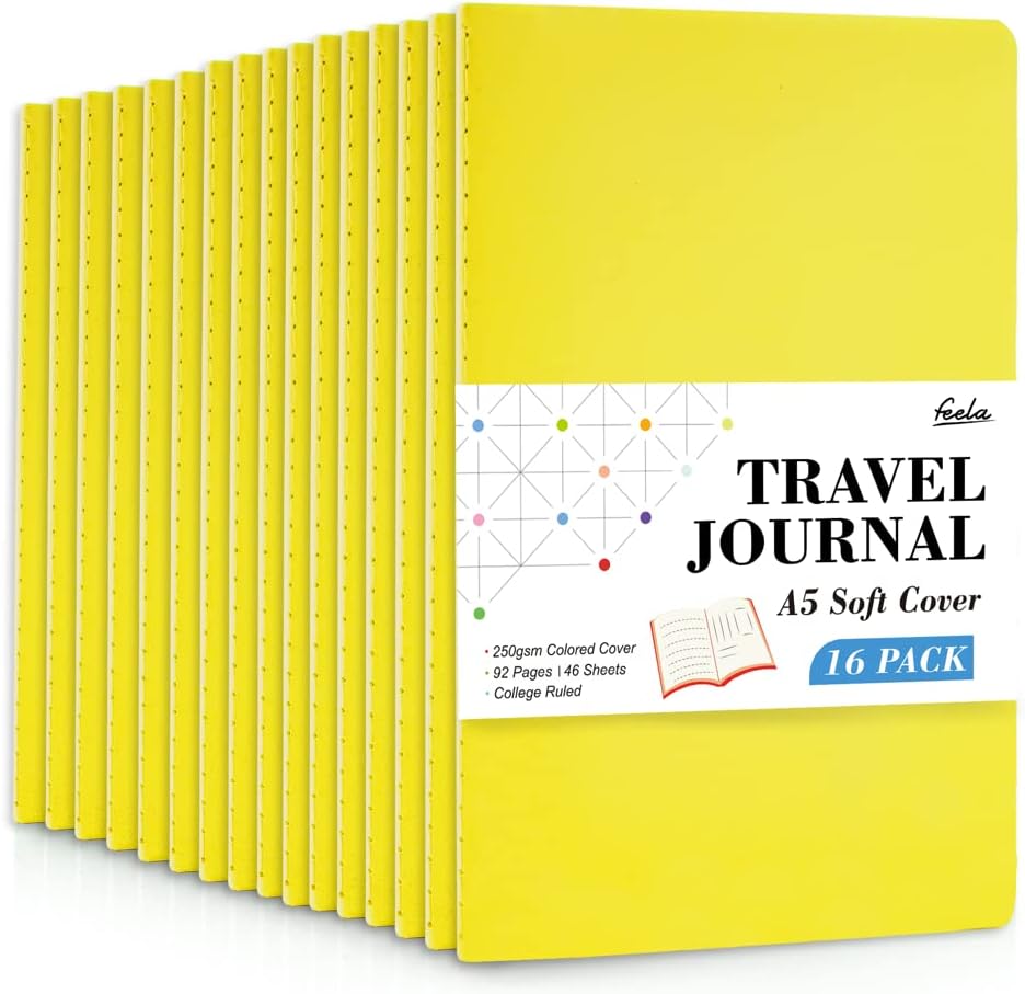 16 Pack Soft Cover Journal Bulk, Lined Notebooks College Ruled for Work for Women Girl Writing, Blank Travel Journal Note Taking Notebook School Business Supplies, 8.2” x 5.5”, A5, Lemon Yellow