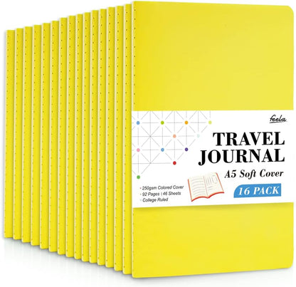 16 Pack Soft Cover Journal Bulk, Lined Notebooks College Ruled for Work for Women Girl Writing, Blank Travel Journal Note Taking Notebook School Business Supplies, 8.2” x 5.5”, A5, Lemon Yellow