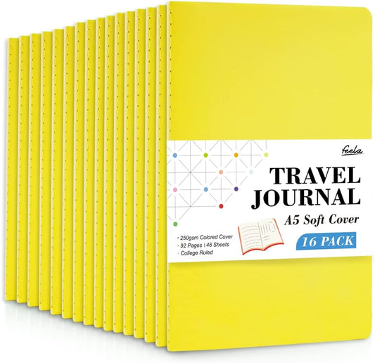 16 Pack Soft Cover Journal Bulk, Lined Notebooks College Ruled for Work for Women Girl Writing, Blank Travel Journal Note Taking Notebook School Business Supplies, 8.2” x 5.5”, A5, Lemon Yellow