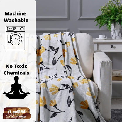 DaDa Bedding Floral Fleece Throw Blanket - Soft Faux Mink Flannel with Yellow Orange Tulips on Grey - Cozy & Elegant Home Decor - 50" x 60"