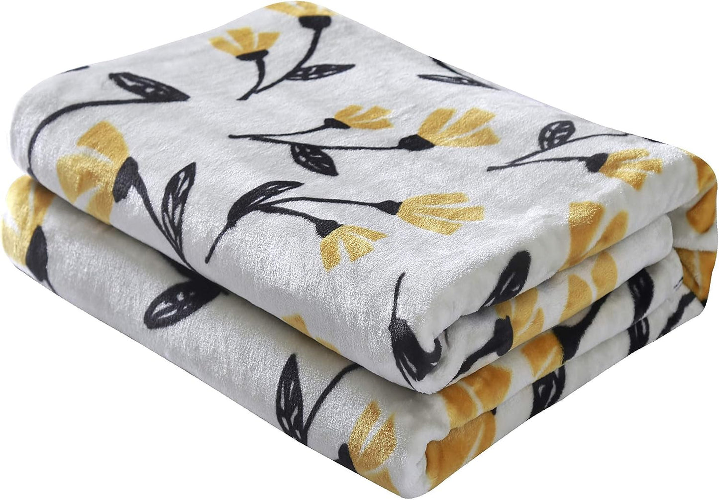 DaDa Bedding Floral Fleece Throw Blanket - Soft Faux Mink Flannel with Yellow Orange Tulips on Grey - Cozy & Elegant Home Decor - 50" x 60"