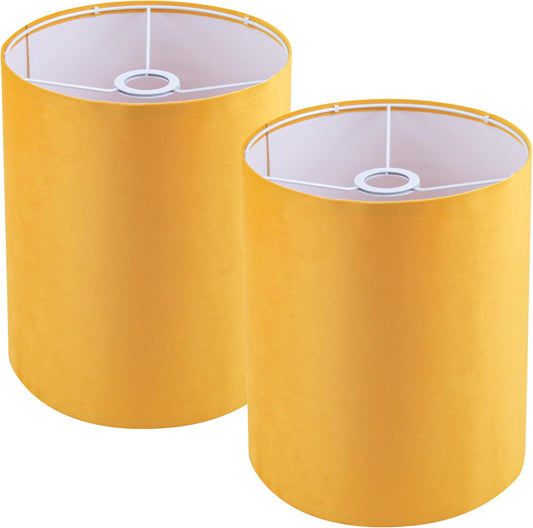 Yellow Velvet Lamp Shades Set of 2,Small Drum Fabric Lamp Shade,Cover for Table Lamp,Floor Lamp,Living Room,10.2 inches x 10.2 inches x 11.8inches,With Three Converters,Need To ssemble