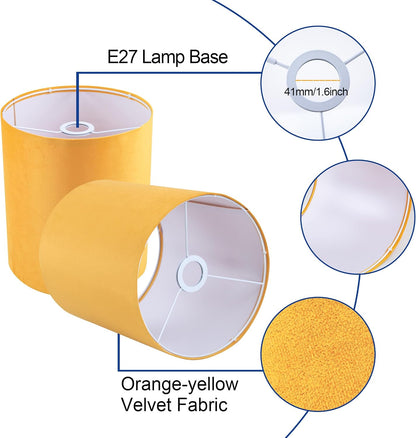 Yellow Velvet Lamp Shades Set of 2,Small Drum Fabric Lamp Shade,Cover for Table Lamp,Floor Lamp,Living Room,10.2 inches x 10.2 inches x 11.8inches,With Three Converters,Need To ssemble