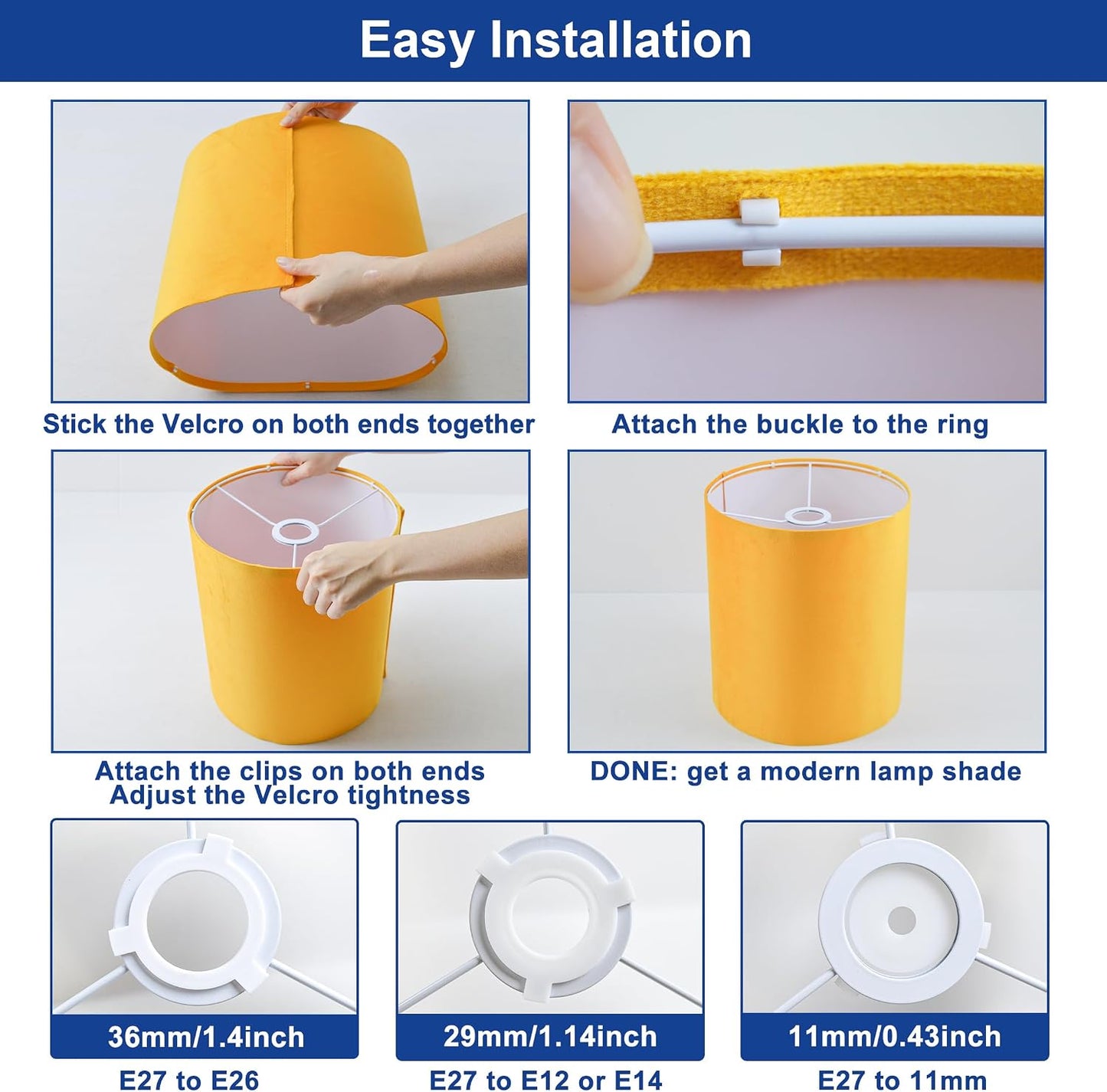 Yellow Velvet Lamp Shades Set of 2,Small Drum Fabric Lamp Shade,Cover for Table Lamp,Floor Lamp,Living Room,10.2 inches x 10.2 inches x 11.8inches,With Three Converters,Need To ssemble