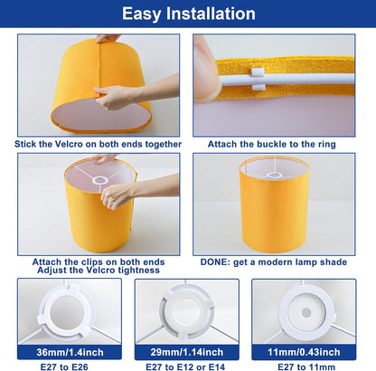 Yellow Velvet Lamp Shades Set of 2,Small Drum Fabric Lamp Shade,Cover for Table Lamp,Floor Lamp,Living Room,10.2 inches x 10.2 inches x 11.8inches,With Three Converters,Need To ssemble