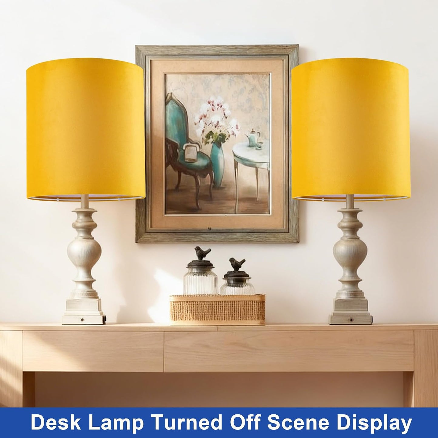 Yellow Velvet Lamp Shades Set of 2,Small Drum Fabric Lamp Shade,Cover for Table Lamp,Floor Lamp,Living Room,10.2 inches x 10.2 inches x 11.8inches,With Three Converters,Need To ssemble