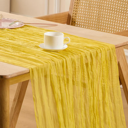 Yellow Spring Table Runner Boho Cheesecloth Table Runner 120 inches Crinkled Gauze Sheer Mother's Day Table Centerpieces for Wedding Ceremony Anniversary Bridal Baby Shower Banquet