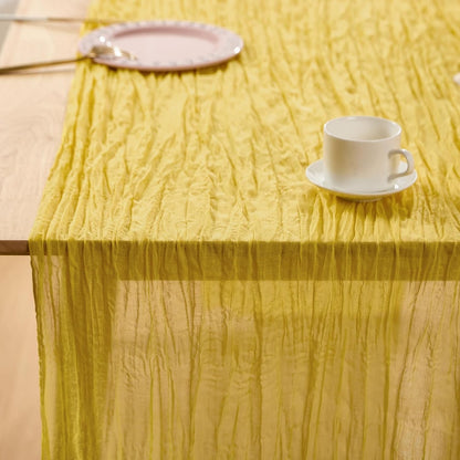 Yellow Spring Table Runner Boho Cheesecloth Table Runner 120 inches Crinkled Gauze Sheer Mother's Day Table Centerpieces for Wedding Ceremony Anniversary Bridal Baby Shower Banquet