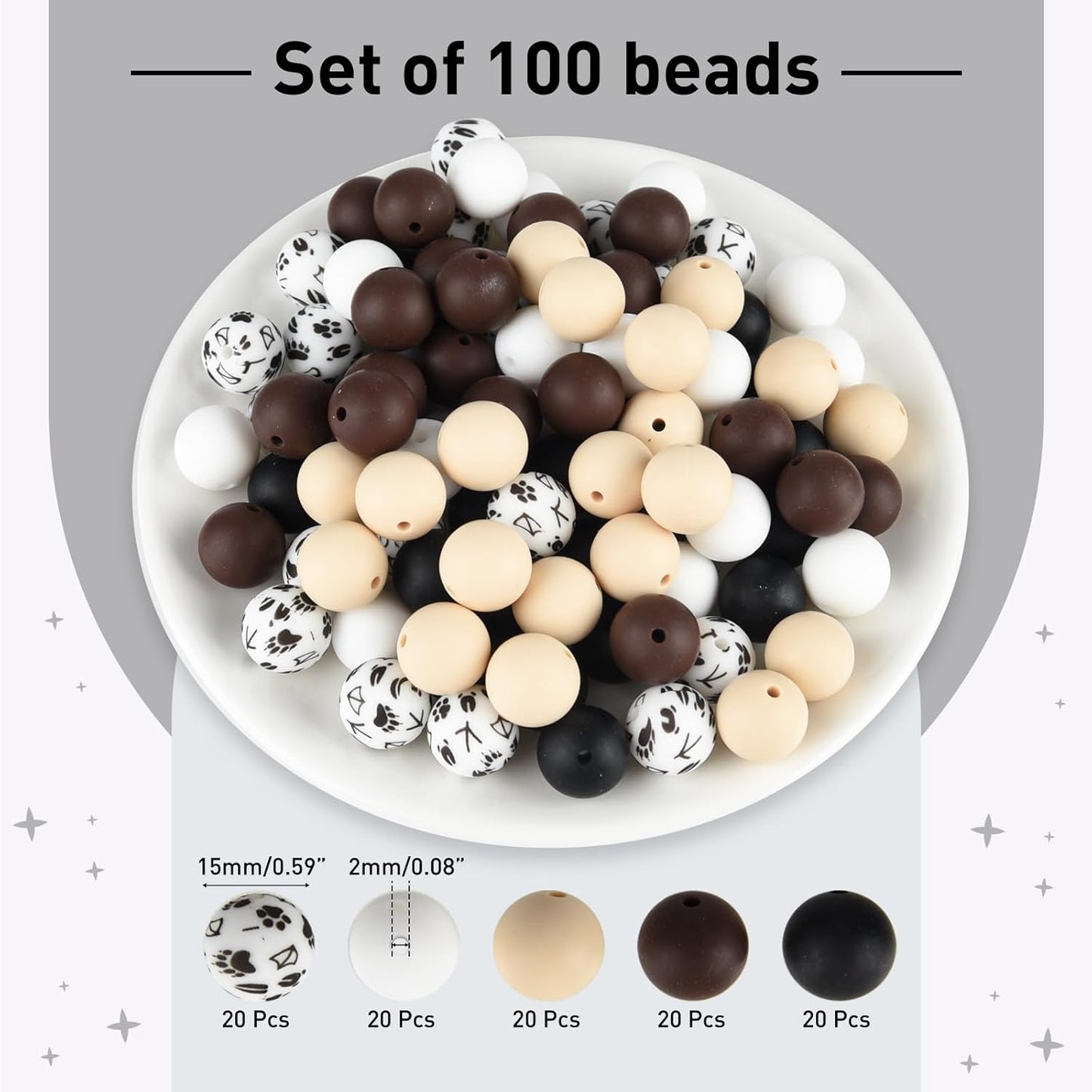100 Pcs 15mm Silicone Beads for Keychain Making, Browm Yellow Beads Bulk Round Beads for Bracelets Crafts Beadable Pens Decorations Jewelry Making Party Favors Supplies