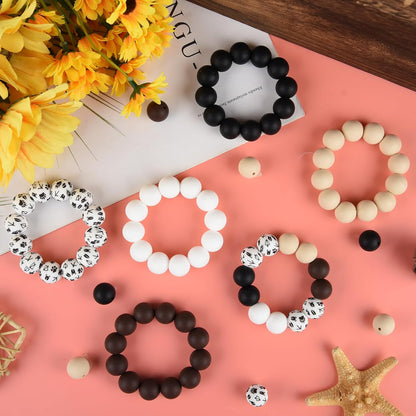 100 Pcs 15mm Silicone Beads for Keychain Making, Browm Yellow Beads Bulk Round Beads for Bracelets Crafts Beadable Pens Decorations Jewelry Making Party Favors Supplies