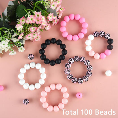 100 Pcs 15mm Silicone Beads for Keychain Making, Browm Yellow Beads Bulk Round Beads for Bracelets Crafts Beadable Pens Decorations Jewelry Making Party Favors Supplies