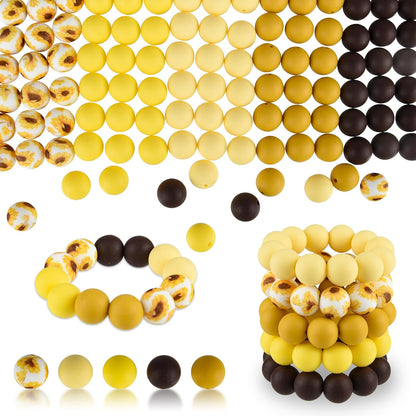 100 Pcs 15mm Silicone Beads for Keychain Making, Browm Yellow Beads Bulk Round Beads for Bracelets Crafts Beadable Pens Decorations Jewelry Making Party Favors Supplies