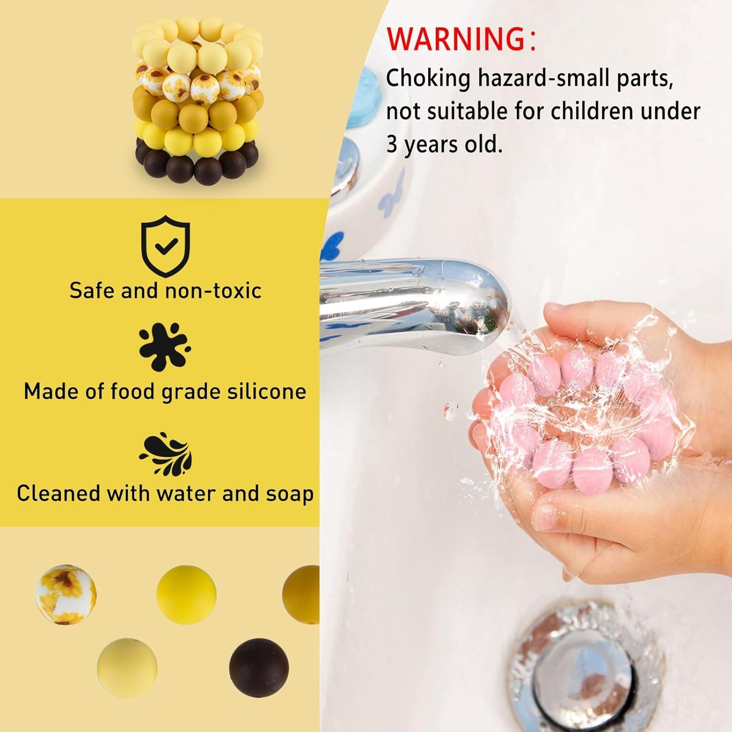 100 Pcs 15mm Silicone Beads for Keychain Making, Browm Yellow Beads Bulk Round Beads for Bracelets Crafts Beadable Pens Decorations Jewelry Making Party Favors Supplies