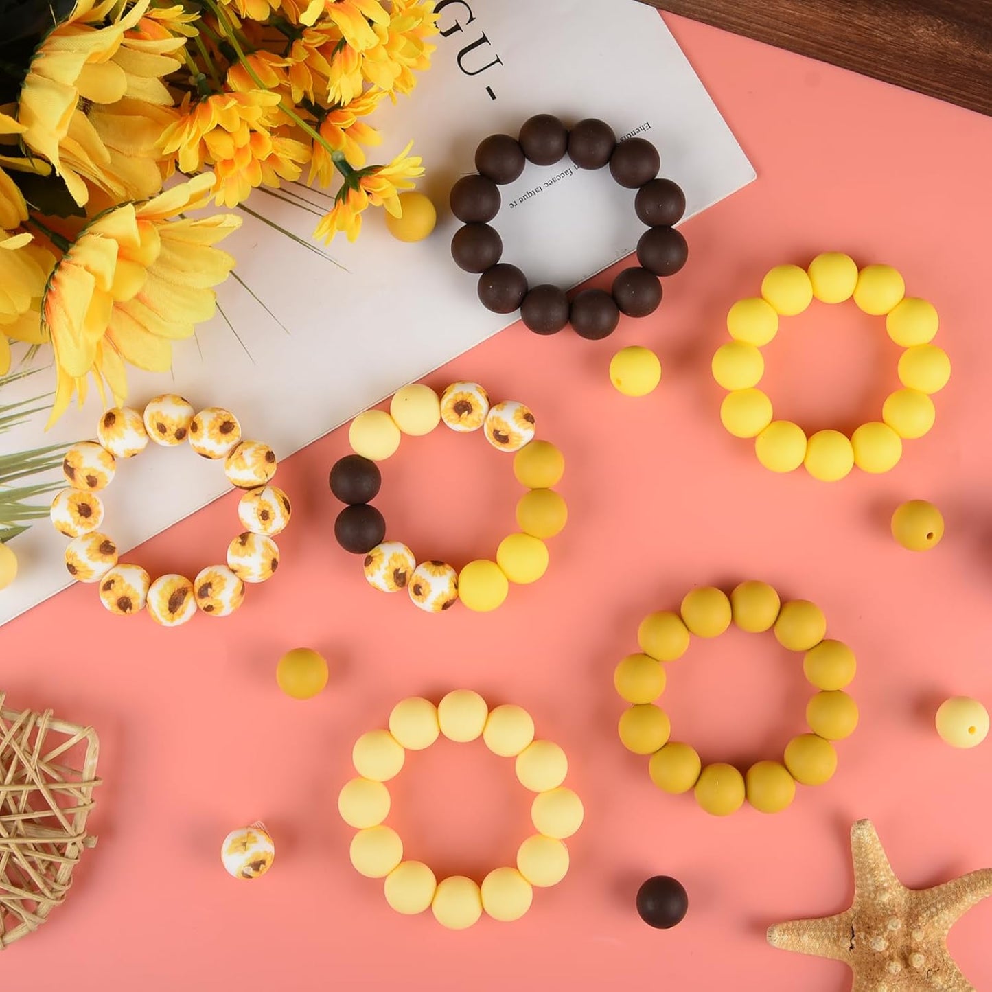 100 Pcs 15mm Silicone Beads for Keychain Making, Browm Yellow Beads Bulk Round Beads for Bracelets Crafts Beadable Pens Decorations Jewelry Making Party Favors Supplies