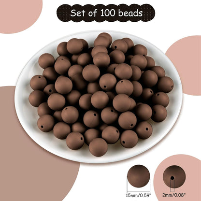 100 Pcs 15mm Silicone Beads for Keychain Making, Browm Yellow Beads Bulk Round Beads for Bracelets Crafts Beadable Pens Decorations Jewelry Making Party Favors Supplies