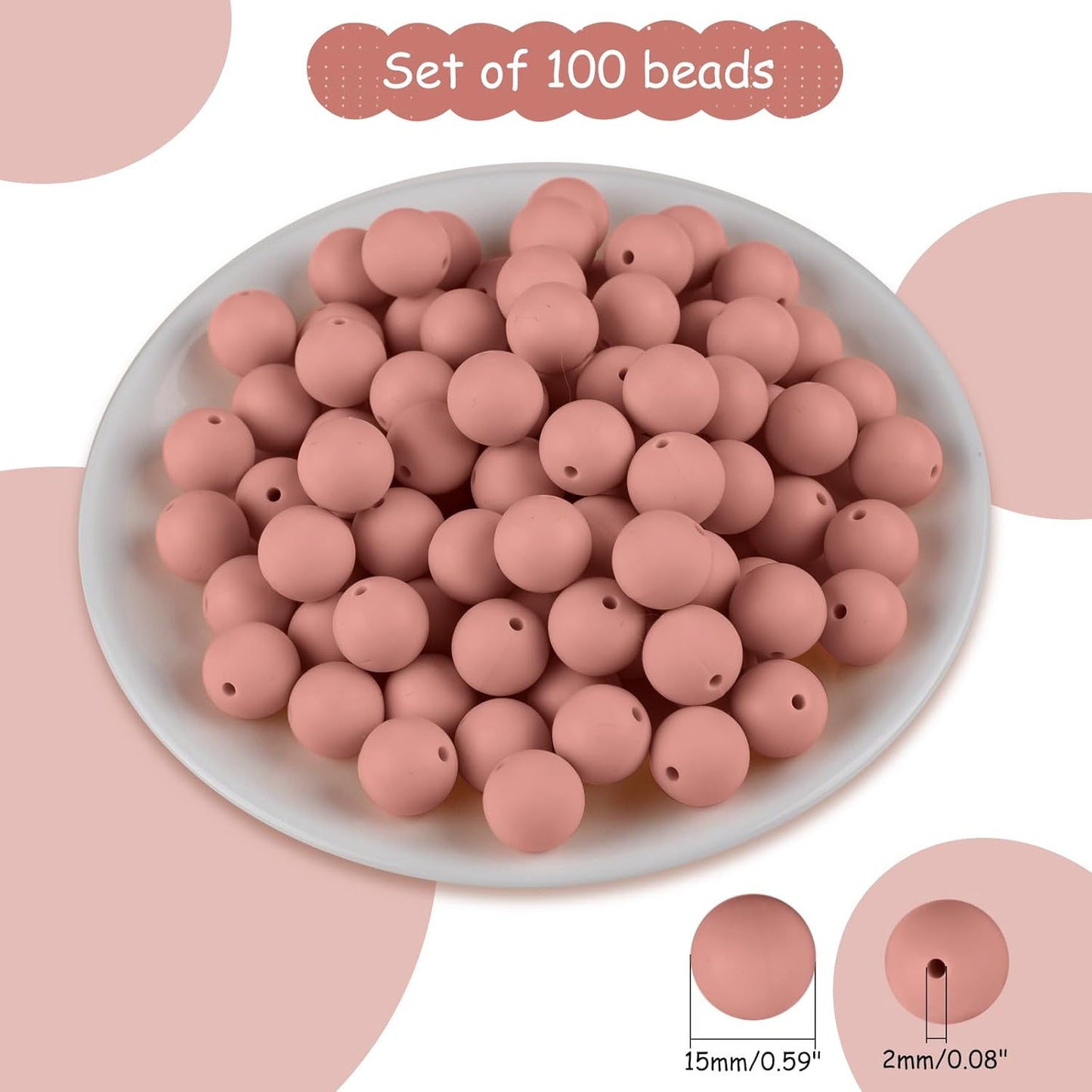 100 Pcs 15mm Silicone Beads for Keychain Making, Browm Yellow Beads Bulk Round Beads for Bracelets Crafts Beadable Pens Decorations Jewelry Making Party Favors Supplies