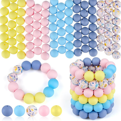 100 Pcs 15mm Silicone Beads for Keychain Making, Browm Yellow Beads Bulk Round Beads for Bracelets Crafts Beadable Pens Decorations Jewelry Making Party Favors Supplies