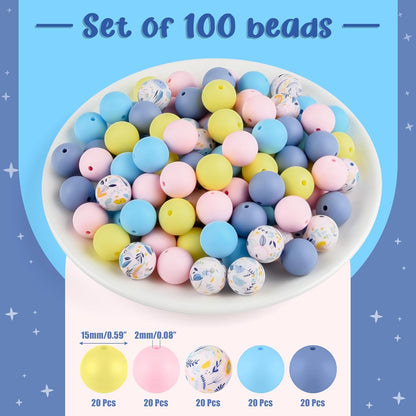 100 Pcs 15mm Silicone Beads for Keychain Making, Browm Yellow Beads Bulk Round Beads for Bracelets Crafts Beadable Pens Decorations Jewelry Making Party Favors Supplies