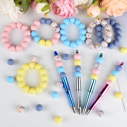 100 Pcs 15mm Silicone Beads for Keychain Making, Browm Yellow Beads Bulk Round Beads for Bracelets Crafts Beadable Pens Decorations Jewelry Making Party Favors Supplies