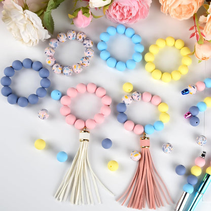 100 Pcs 15mm Silicone Beads for Keychain Making, Browm Yellow Beads Bulk Round Beads for Bracelets Crafts Beadable Pens Decorations Jewelry Making Party Favors Supplies