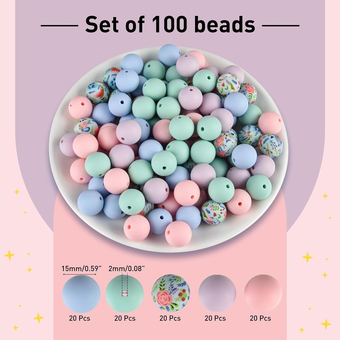 100 Pcs 15mm Silicone Beads for Keychain Making, Browm Yellow Beads Bulk Round Beads for Bracelets Crafts Beadable Pens Decorations Jewelry Making Party Favors Supplies