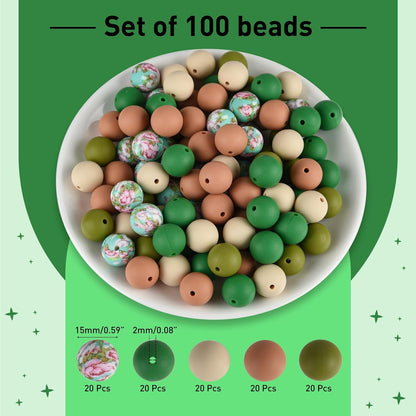 100 Pcs 15mm Silicone Beads for Keychain Making, Browm Yellow Beads Bulk Round Beads for Bracelets Crafts Beadable Pens Decorations Jewelry Making Party Favors Supplies