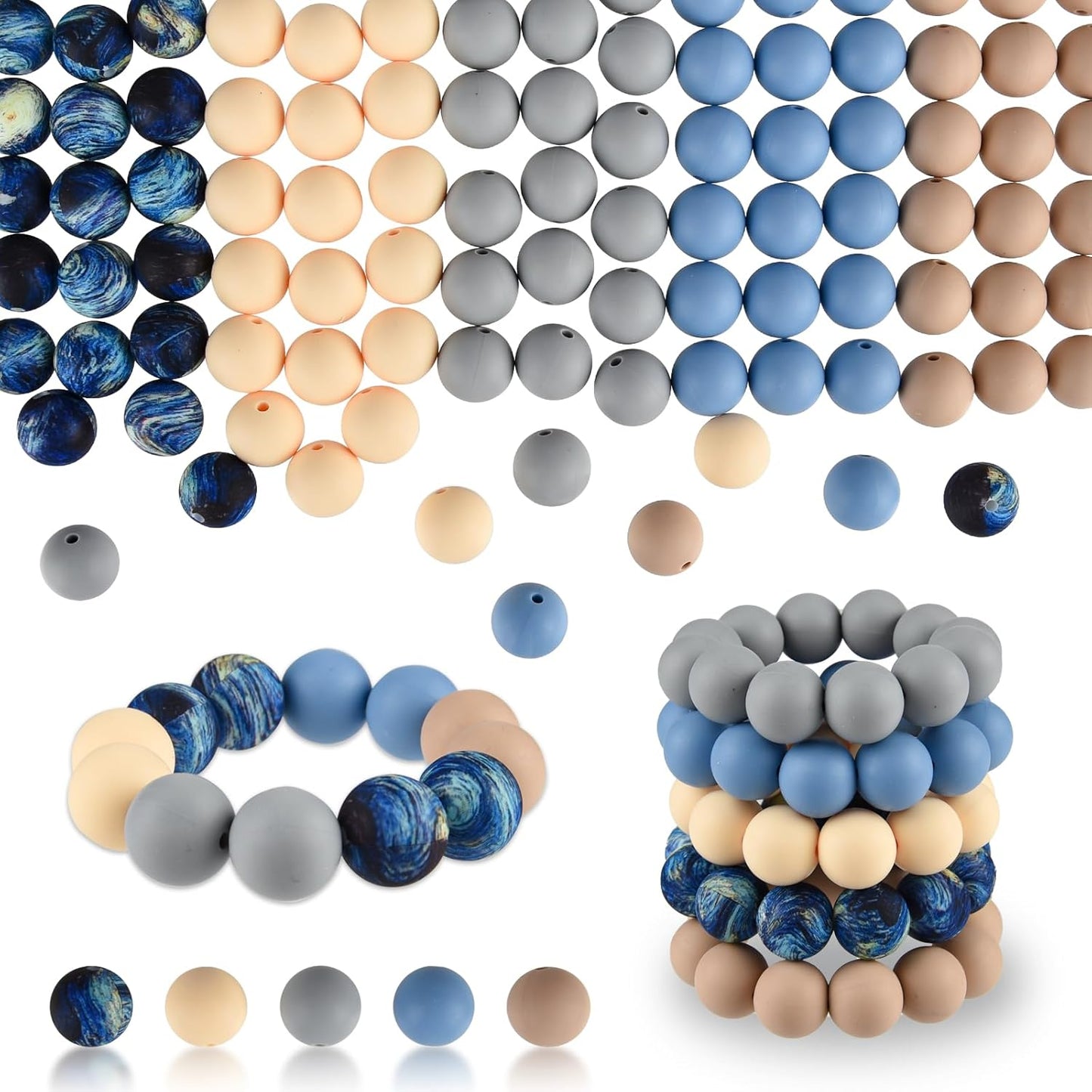100 Pcs 15mm Silicone Beads for Keychain Making, Browm Yellow Beads Bulk Round Beads for Bracelets Crafts Beadable Pens Decorations Jewelry Making Party Favors Supplies