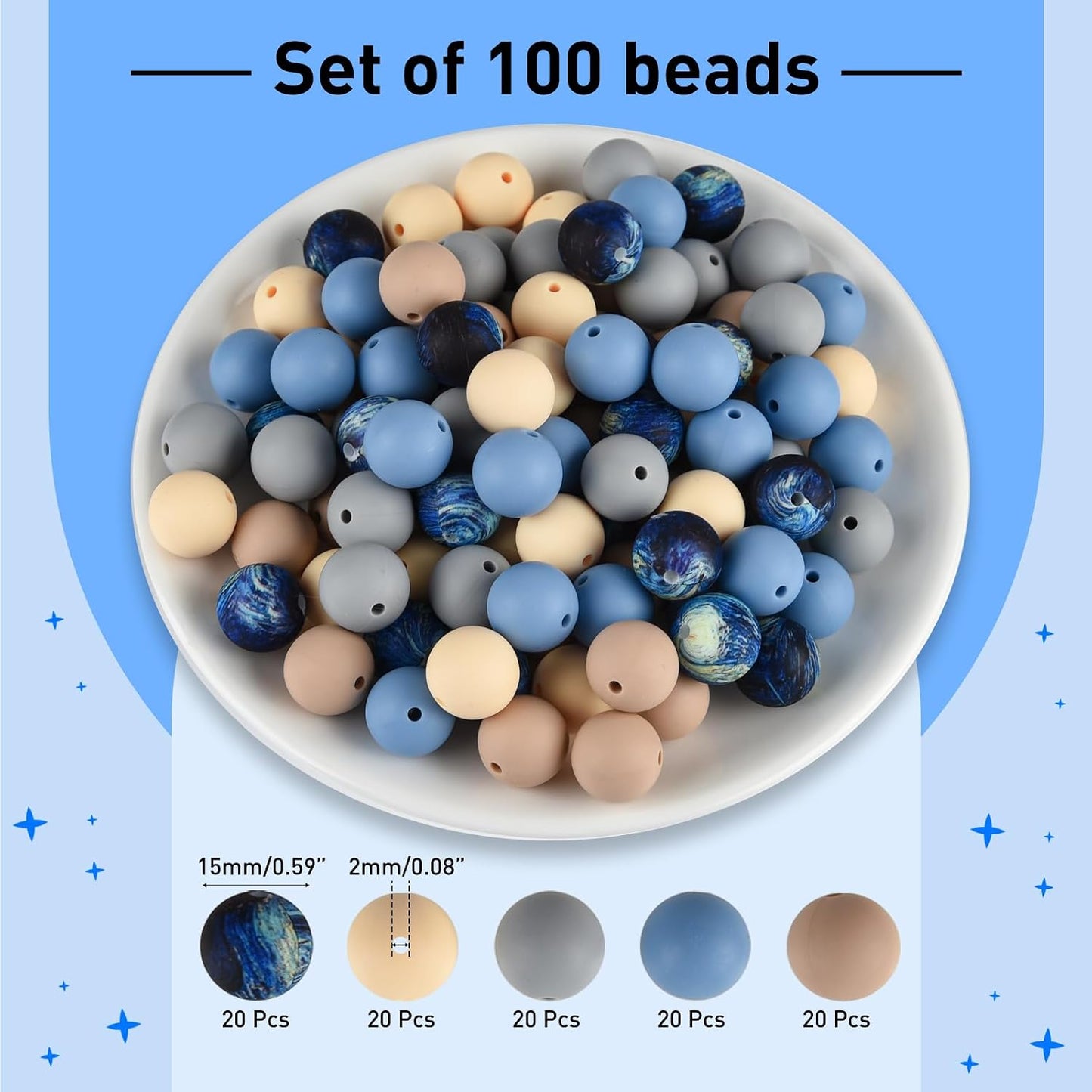 100 Pcs 15mm Silicone Beads for Keychain Making, Browm Yellow Beads Bulk Round Beads for Bracelets Crafts Beadable Pens Decorations Jewelry Making Party Favors Supplies