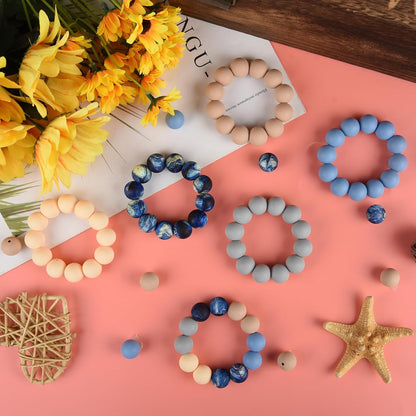 100 Pcs 15mm Silicone Beads for Keychain Making, Browm Yellow Beads Bulk Round Beads for Bracelets Crafts Beadable Pens Decorations Jewelry Making Party Favors Supplies