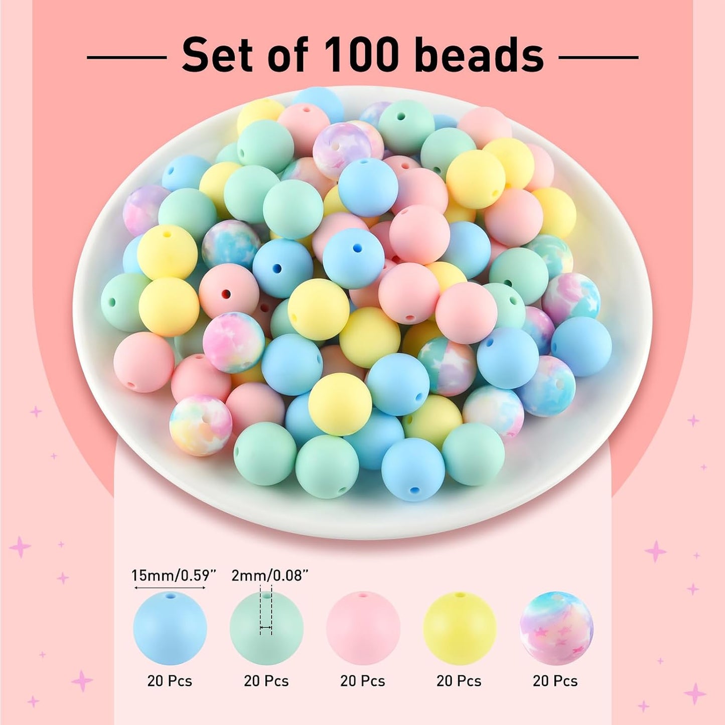 100 Pcs 15mm Silicone Beads for Keychain Making, Browm Yellow Beads Bulk Round Beads for Bracelets Crafts Beadable Pens Decorations Jewelry Making Party Favors Supplies