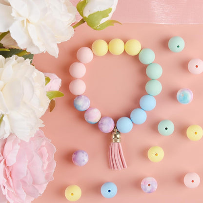 100 Pcs 15mm Silicone Beads for Keychain Making, Browm Yellow Beads Bulk Round Beads for Bracelets Crafts Beadable Pens Decorations Jewelry Making Party Favors Supplies