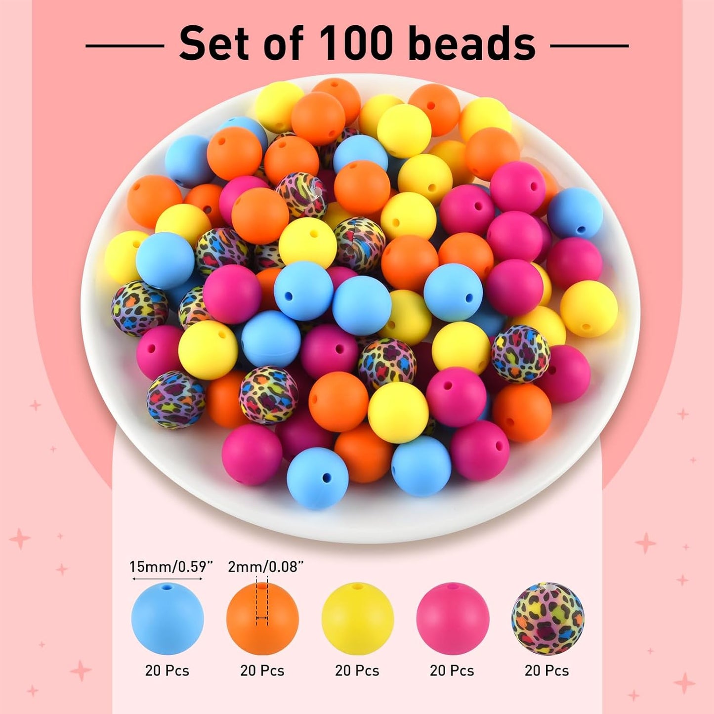 100 Pcs 15mm Silicone Beads for Keychain Making, Browm Yellow Beads Bulk Round Beads for Bracelets Crafts Beadable Pens Decorations Jewelry Making Party Favors Supplies